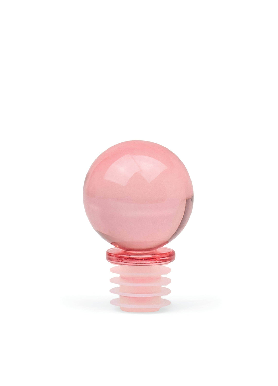 Pink spherical glass bottle stopper on a white background