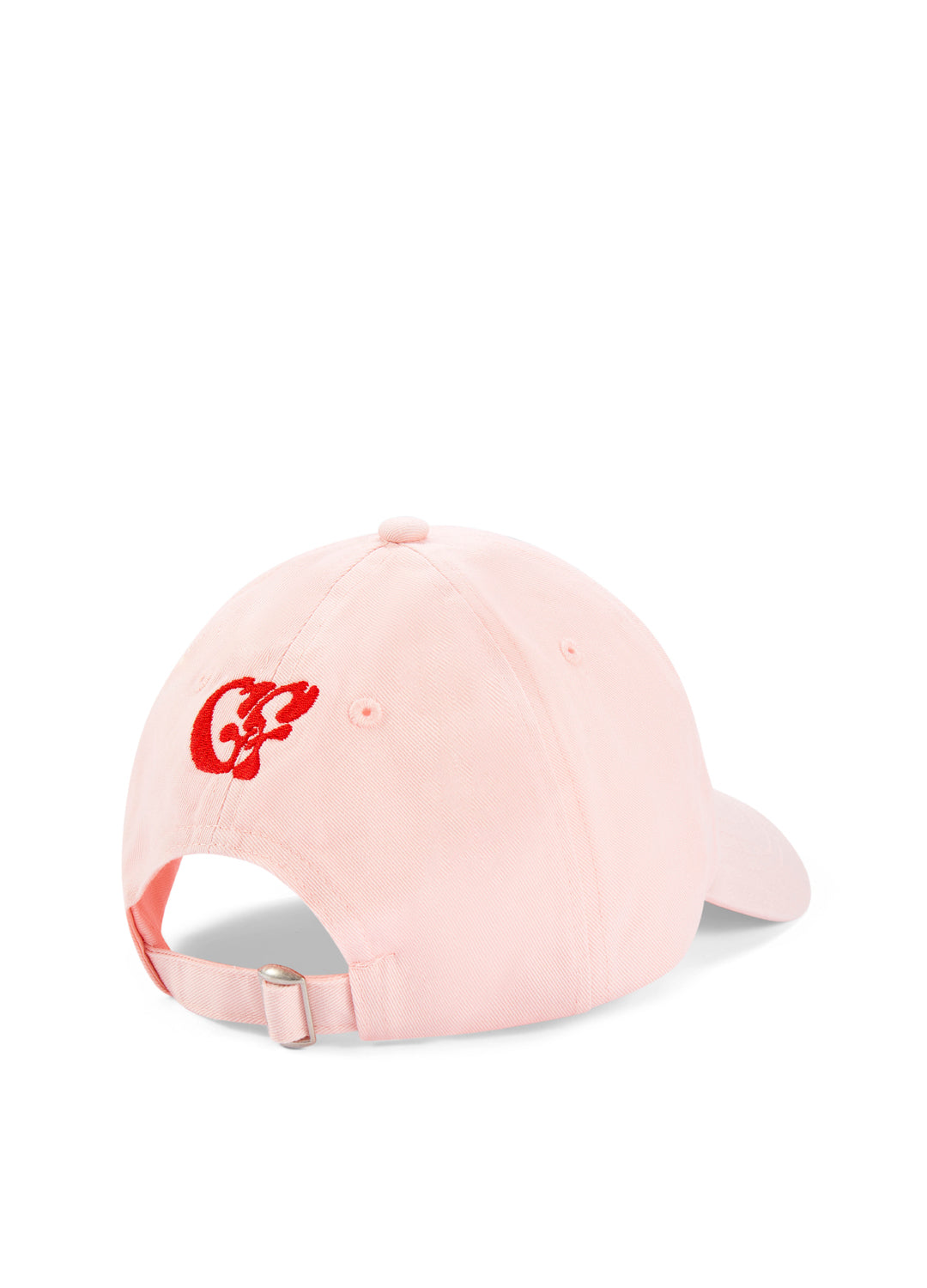 Pink cap with a red Good Fluff logo on a white background