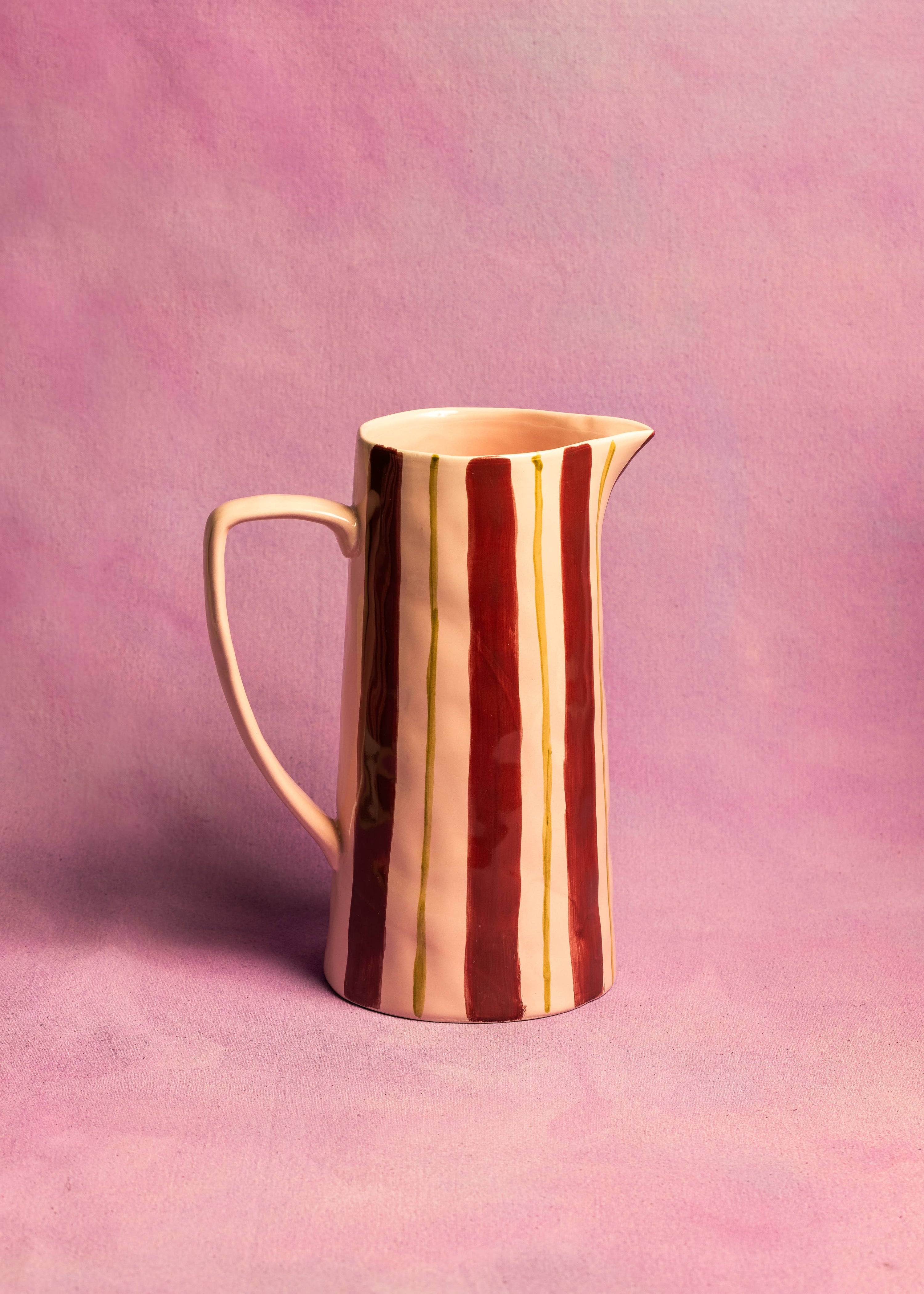 Maegen Pink & Burgundy Stripe Glazed Ceramic Jug Vase