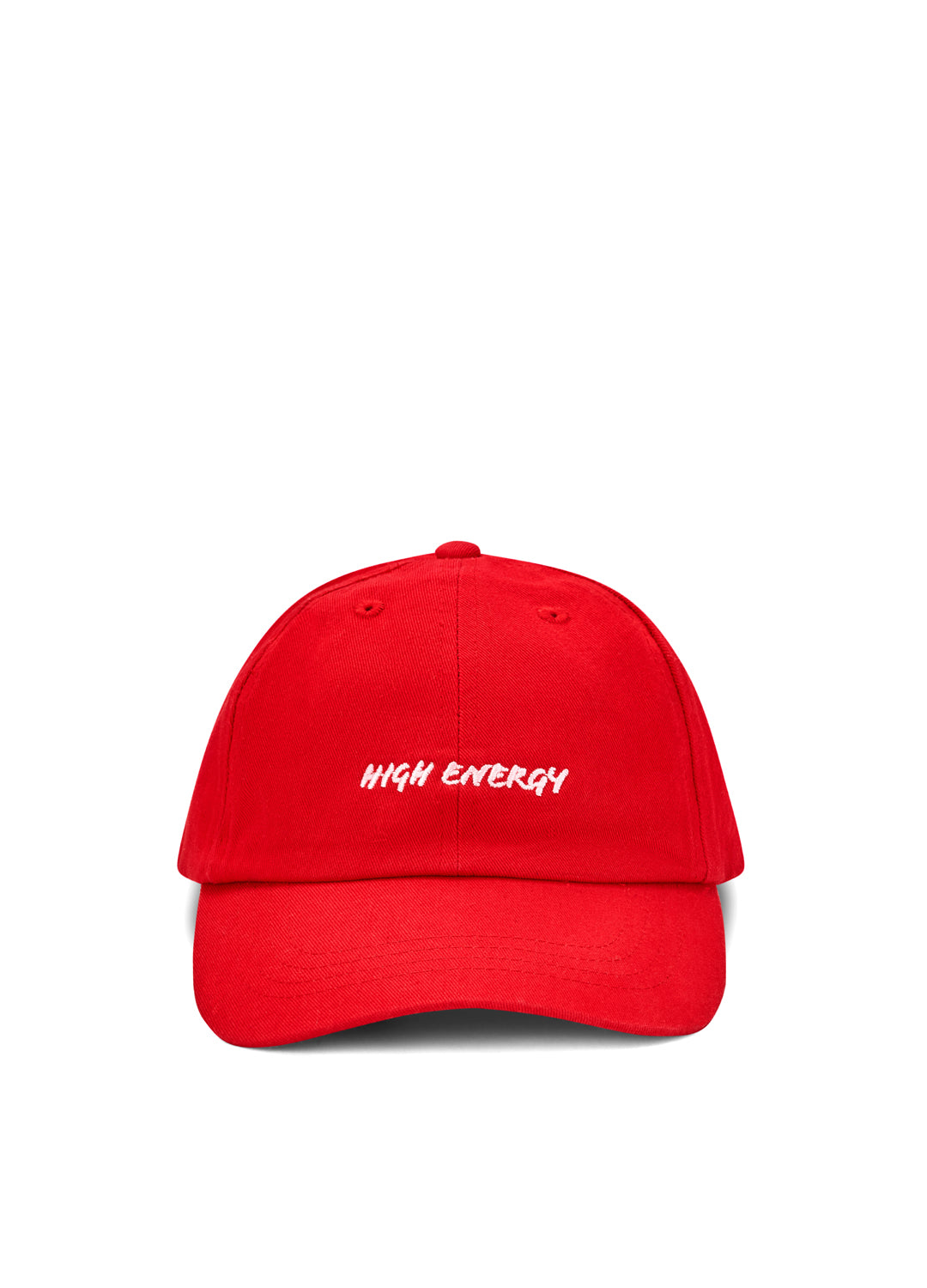 Red cap with 'HIGH ENERGY' text on a white background
