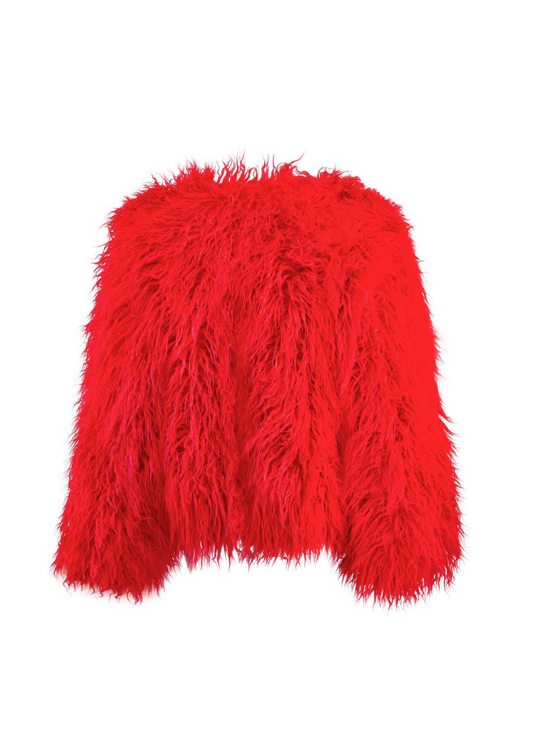 Red fluffy jacket on a white background