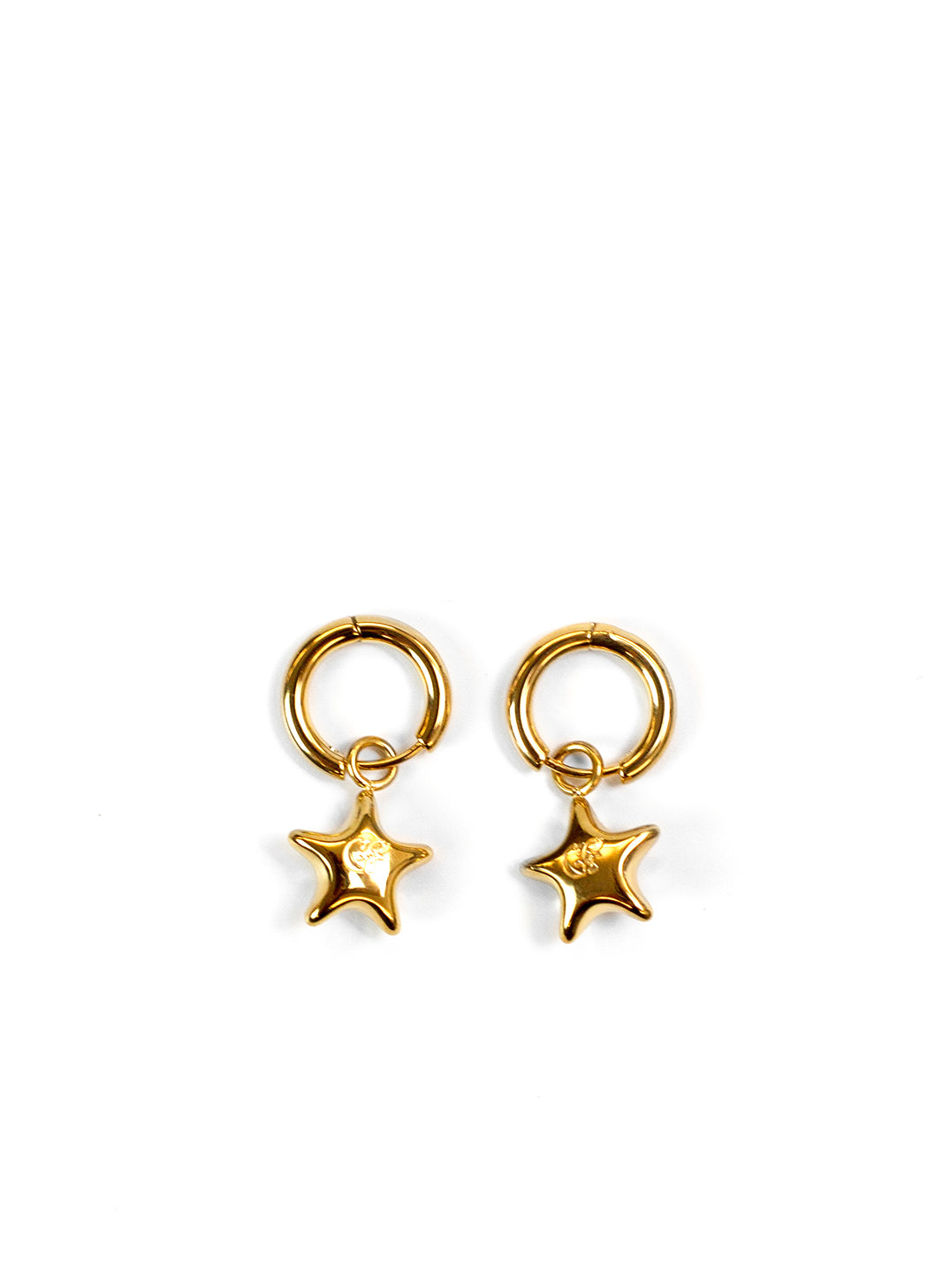 Gold Smiley Star Charm Hoop Earrings