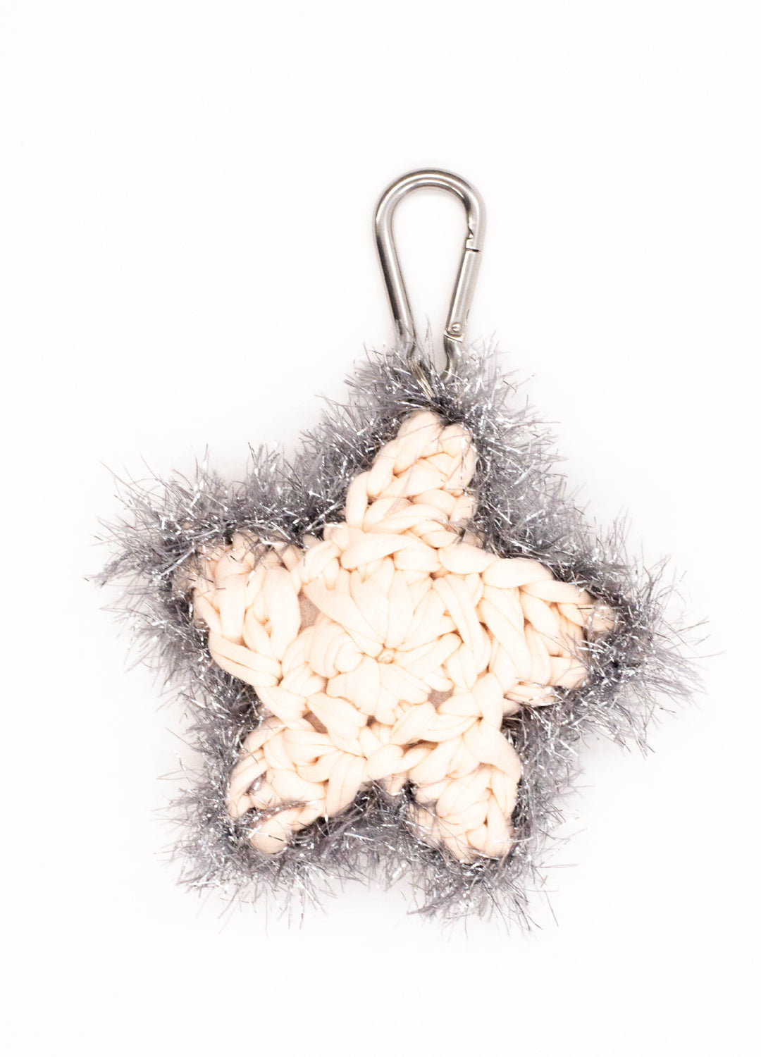Star-shaped keychain with fluffy texture on a white background