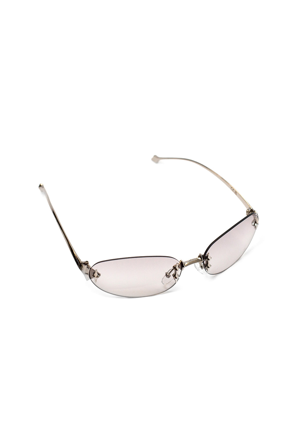 frameless Sunglasses with a reflective lens on a white background