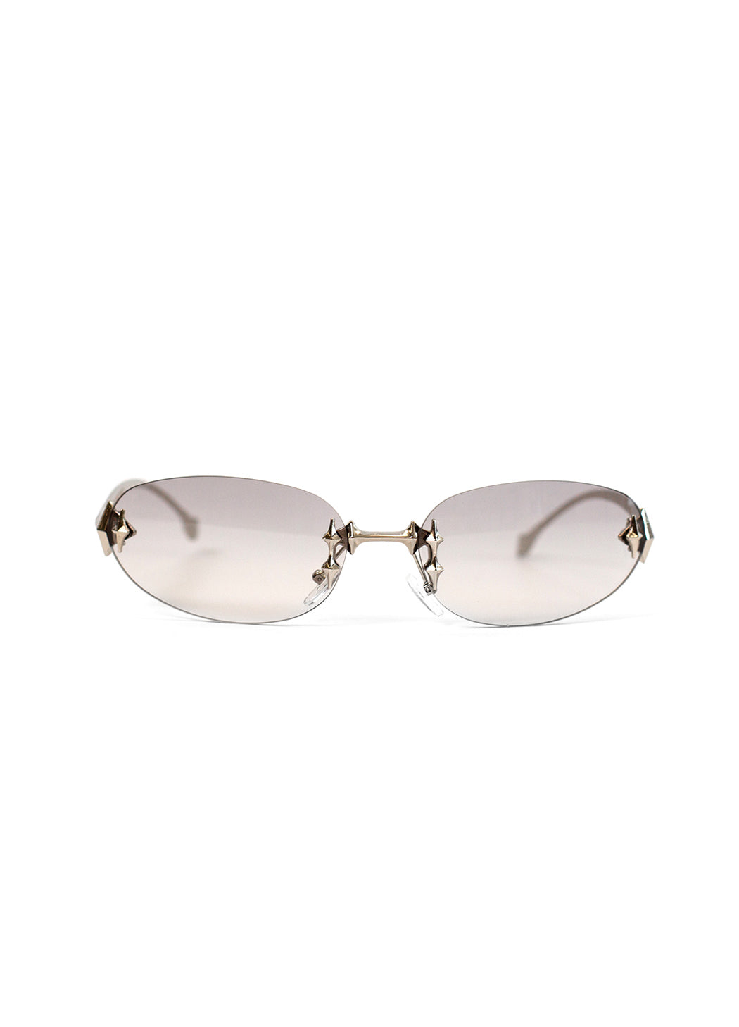 frameless Sunglasses with a reflective lens on a white background