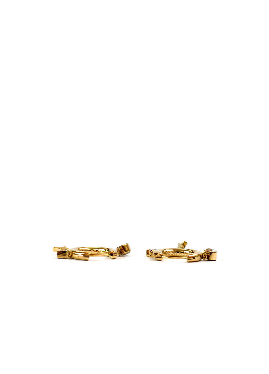 Gold Pink & Black Zircon Drop Charm Hoop Earrings