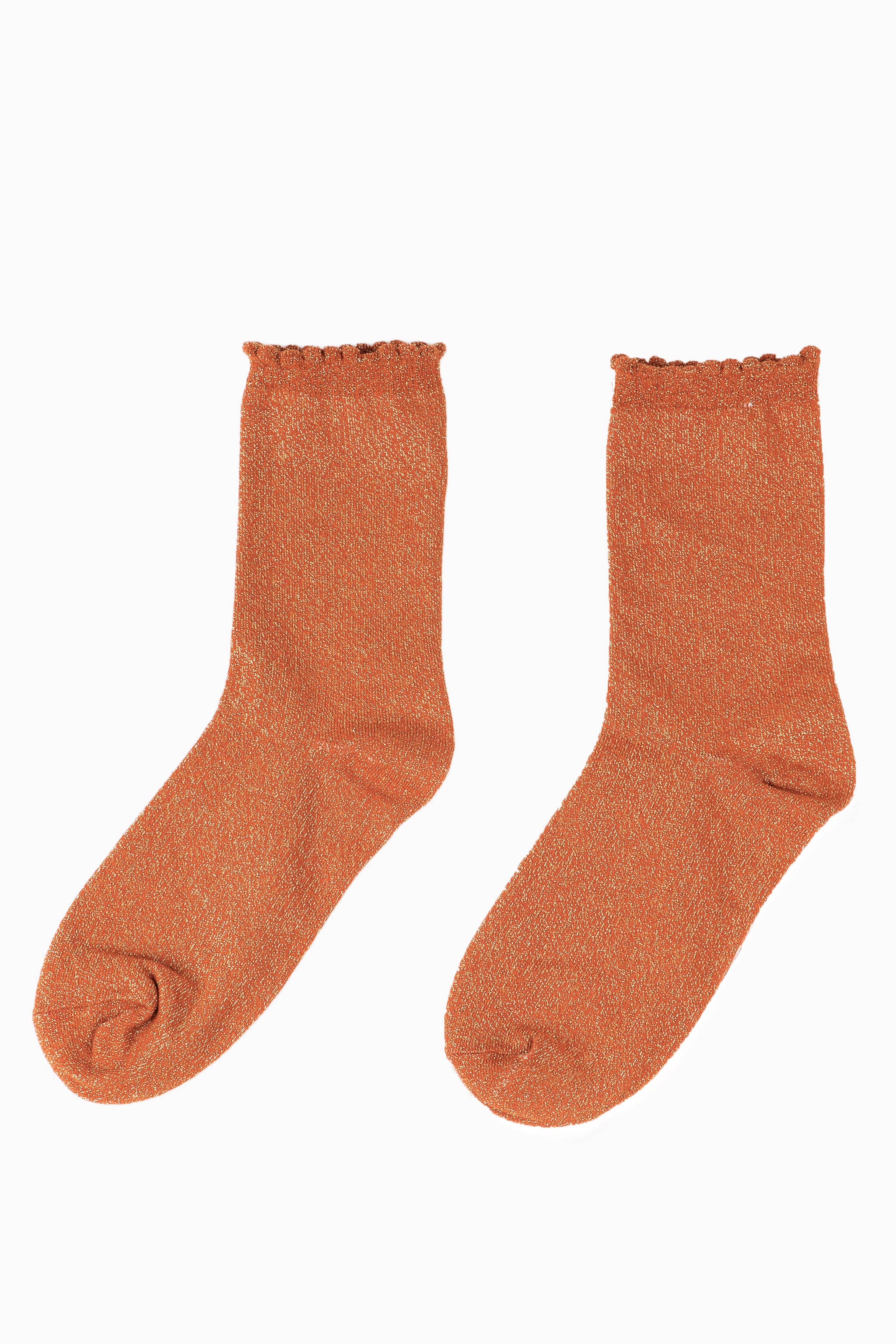 Burnt Orange Sparkly Glitter Scallop Hem Socks