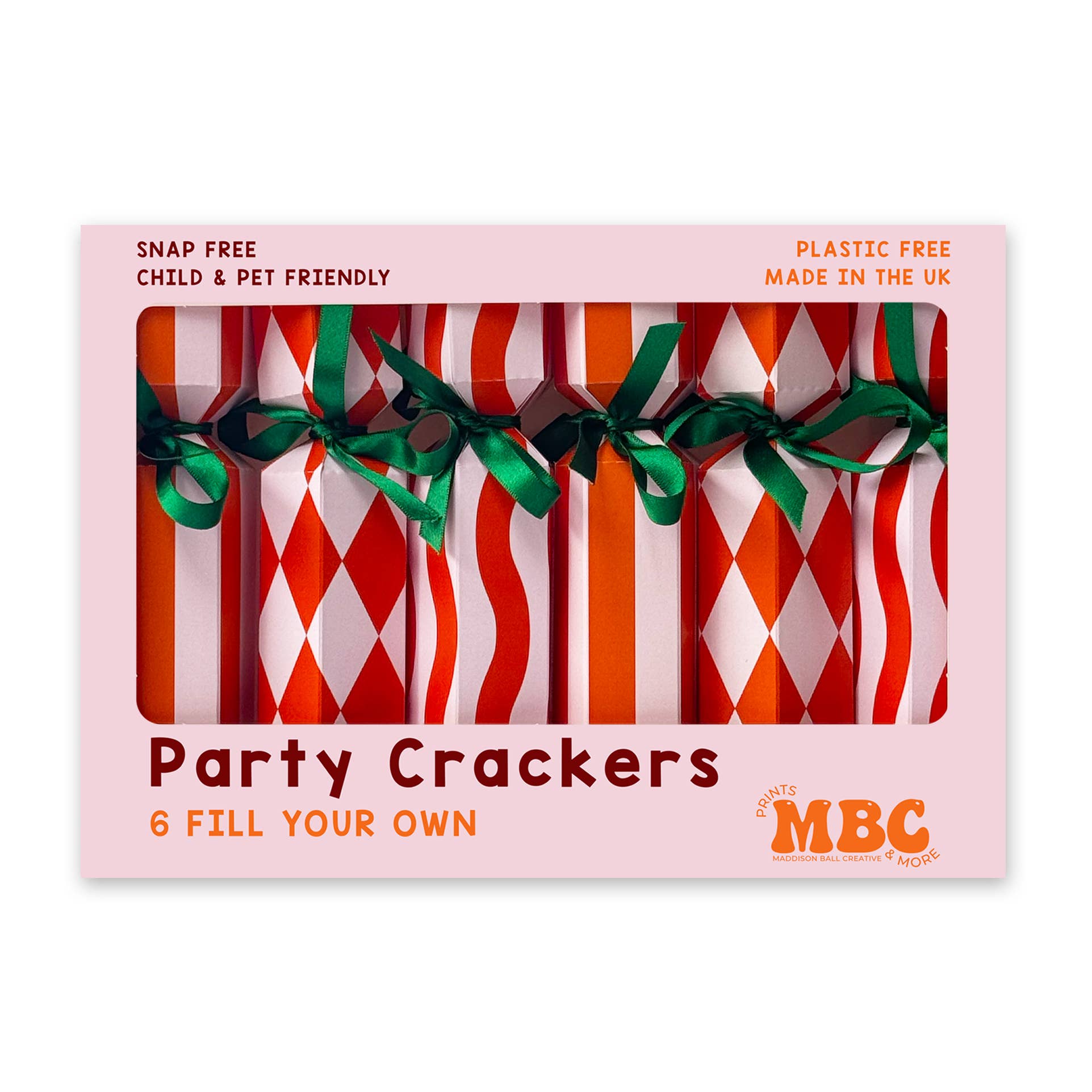 Stripe Pattern Christmas Crackers - Orange and Blush