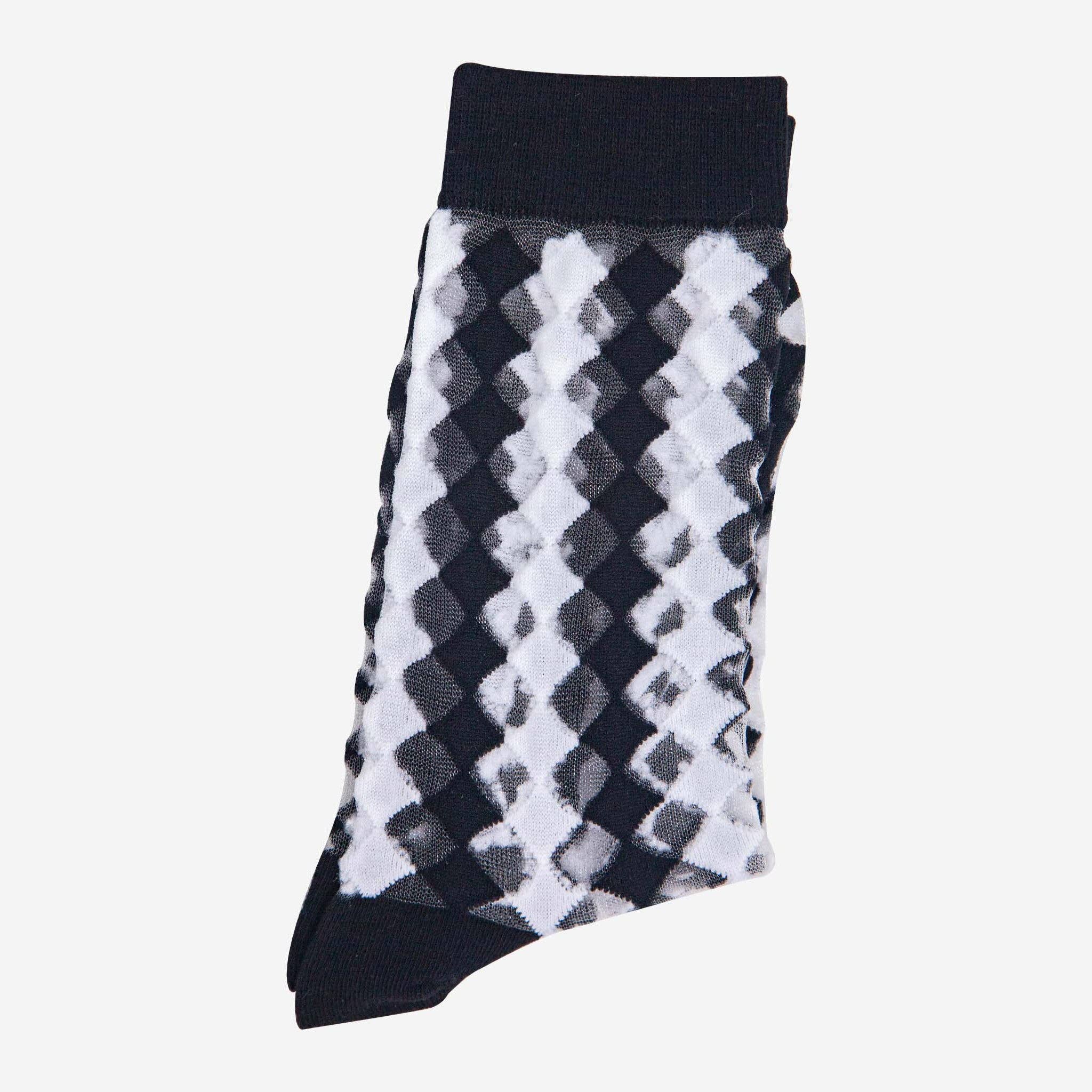 Sheer Black White Argyle Diamond Print Socks