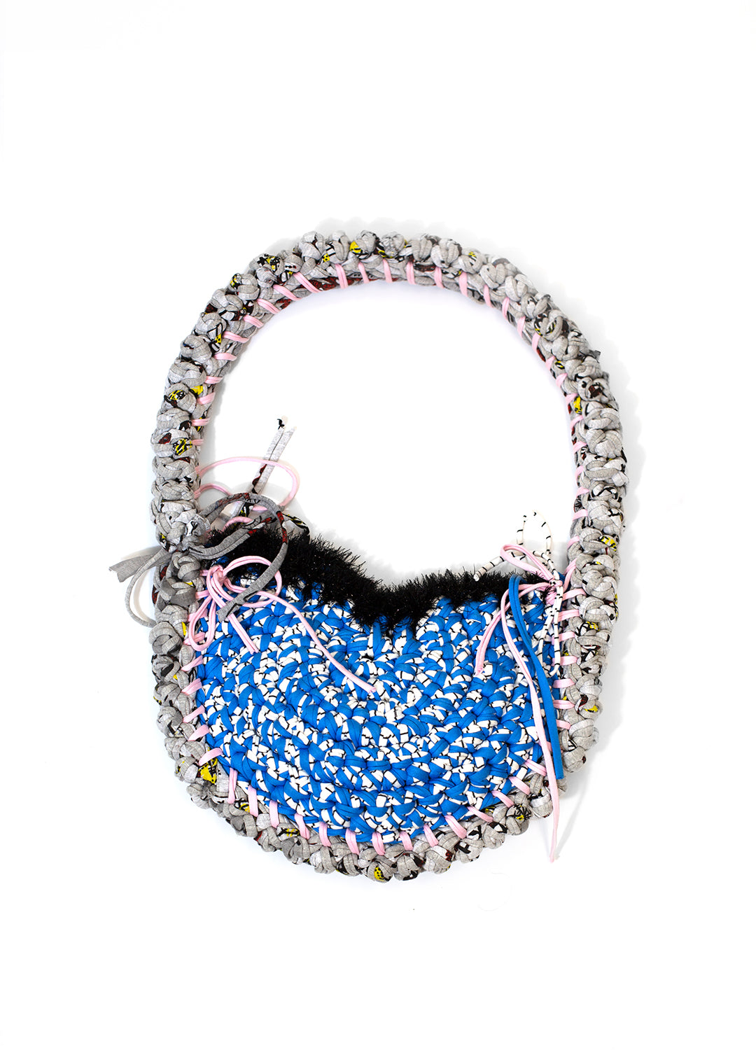 the blue grey & pink argie cross-body bag by sloe mosey on a white backdrop