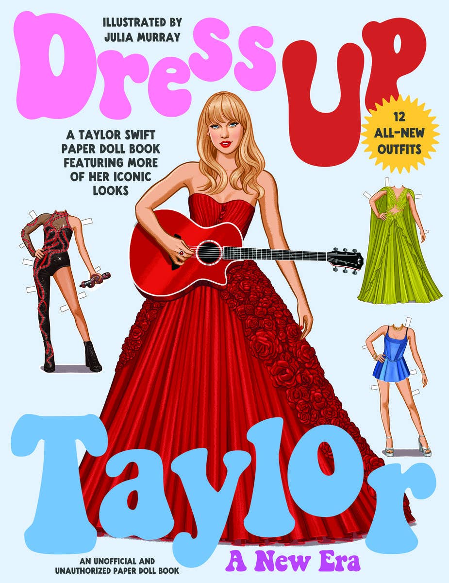 Cover of 'Dress Up Taylor' paper doll book with Taylor Swift illustration and paper dolls.