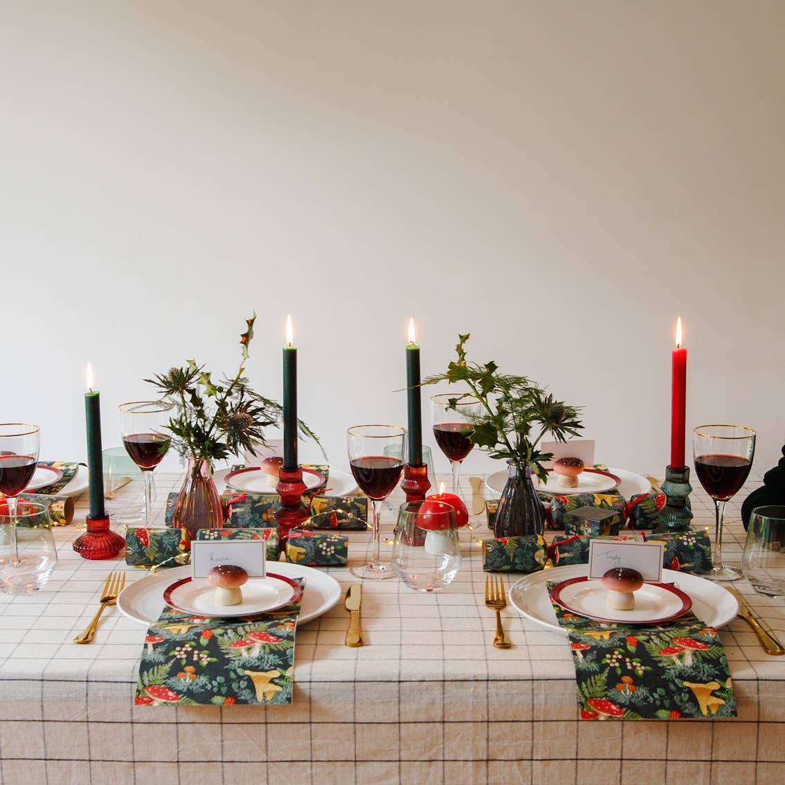 Glass Candle Holder - Burgundy Red