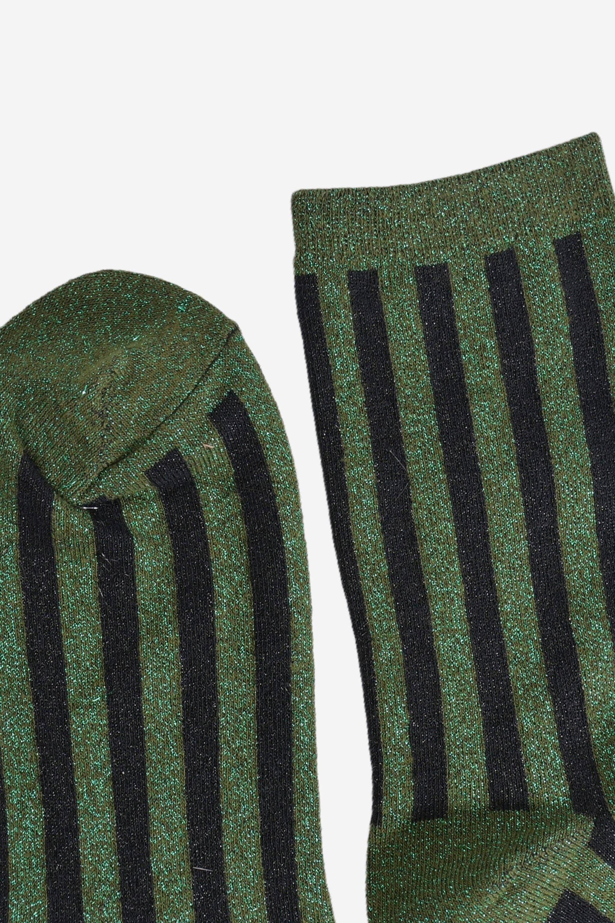 Sparkly Khaki Green Black Vertical Stripe Glitter Socks