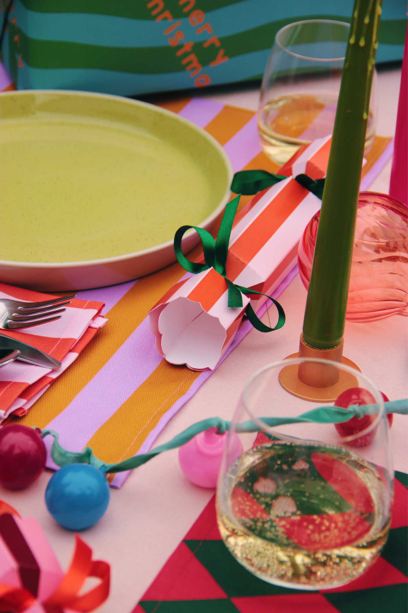Stripe Pattern Christmas Crackers - Orange and Blush