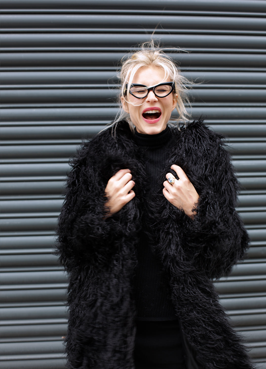 Good Fluff Oversized Faux Fur Mongolian Maxi Coat - Black