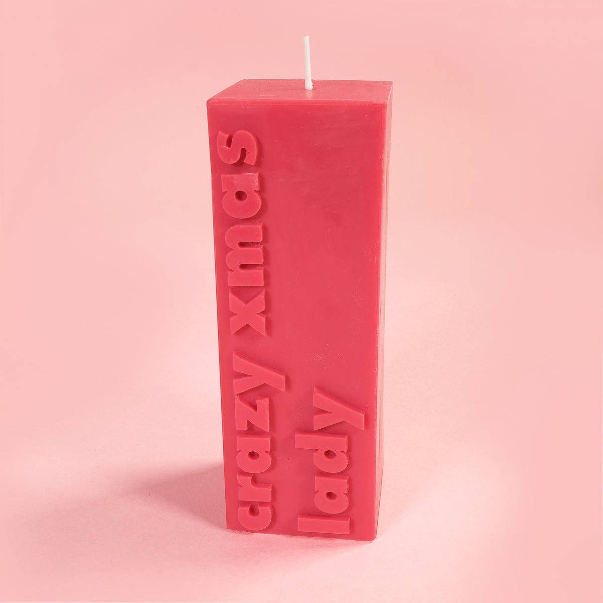 'Crazy Xmas Lady' Christmas Slogan Block Pillar Candle