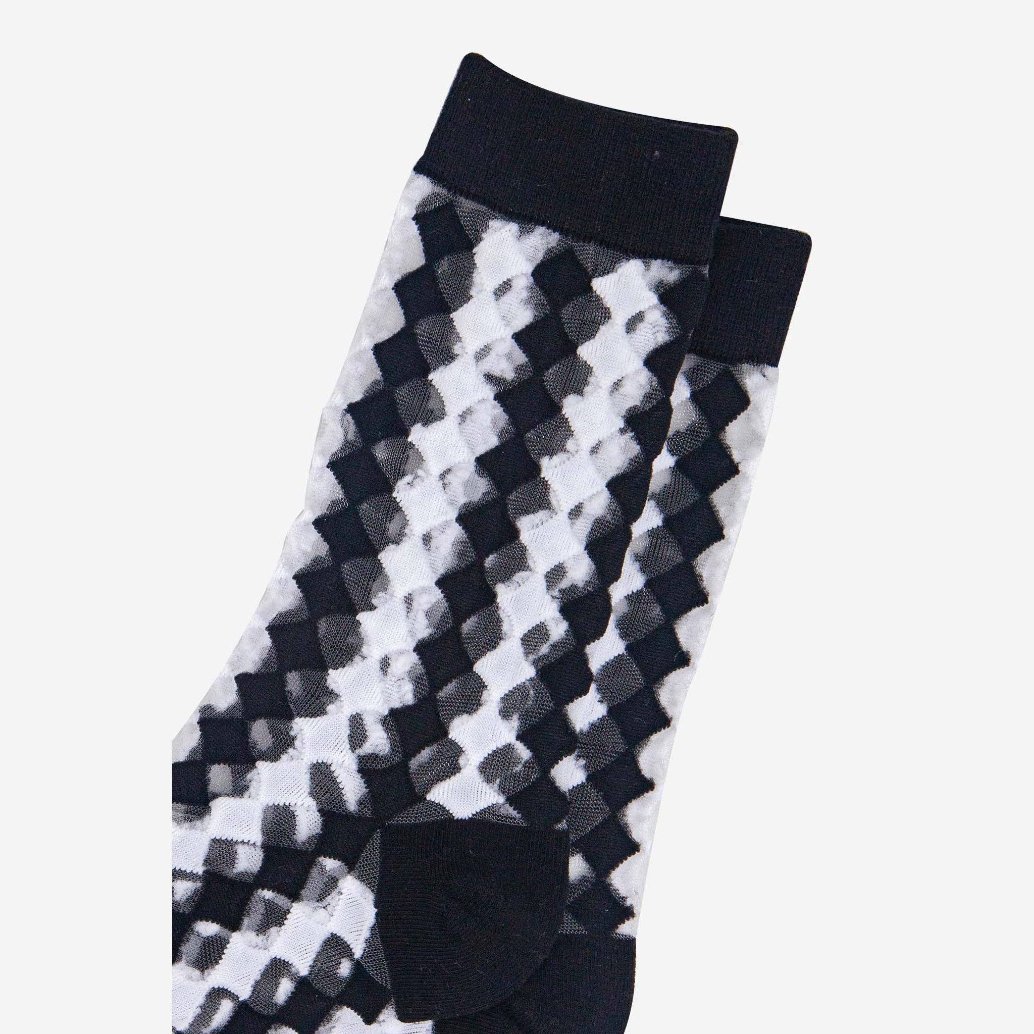 Sheer Black White Argyle Diamond Print Socks
