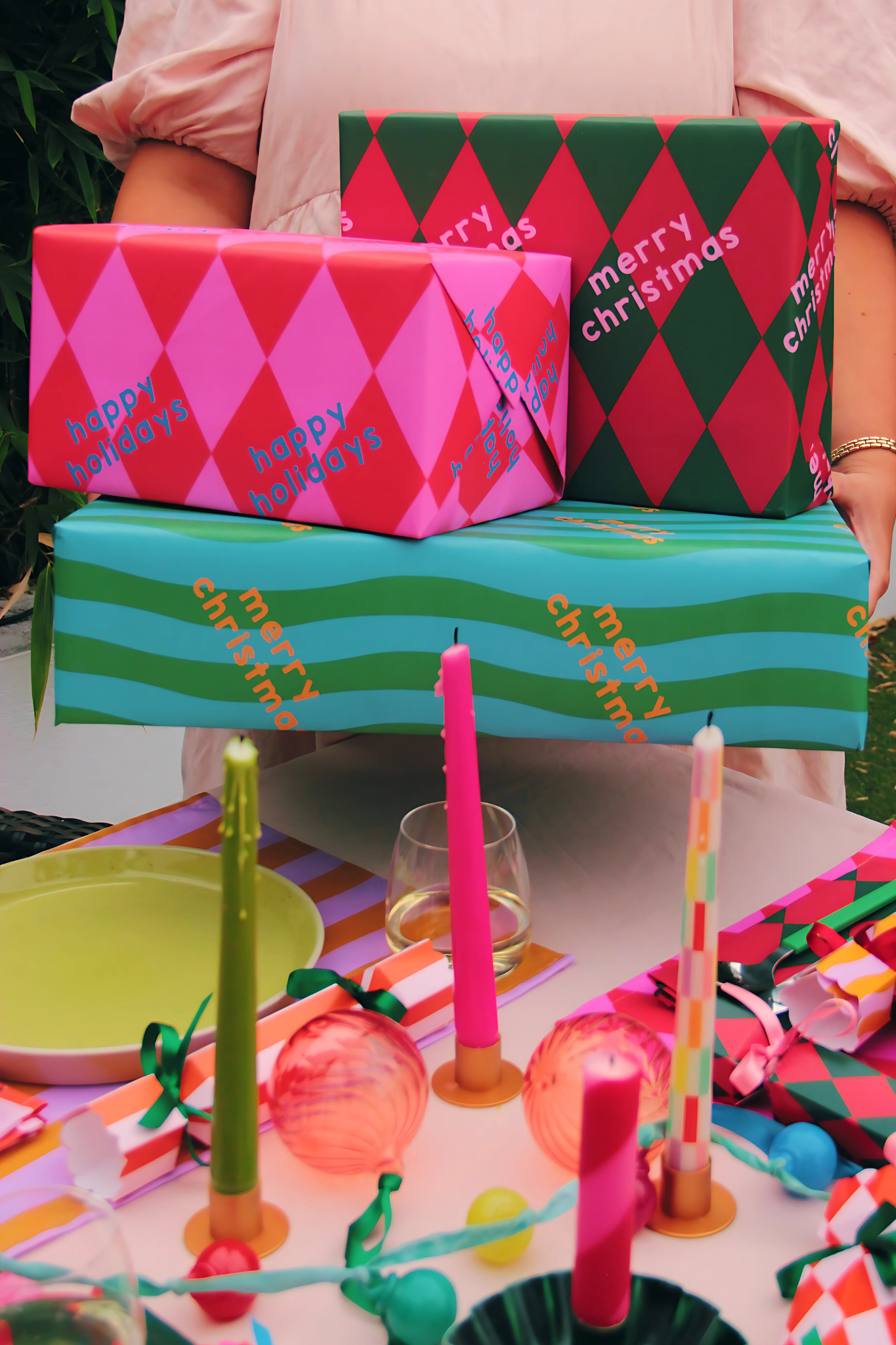 Stripe Pattern Christmas Crackers - Orange and Blush