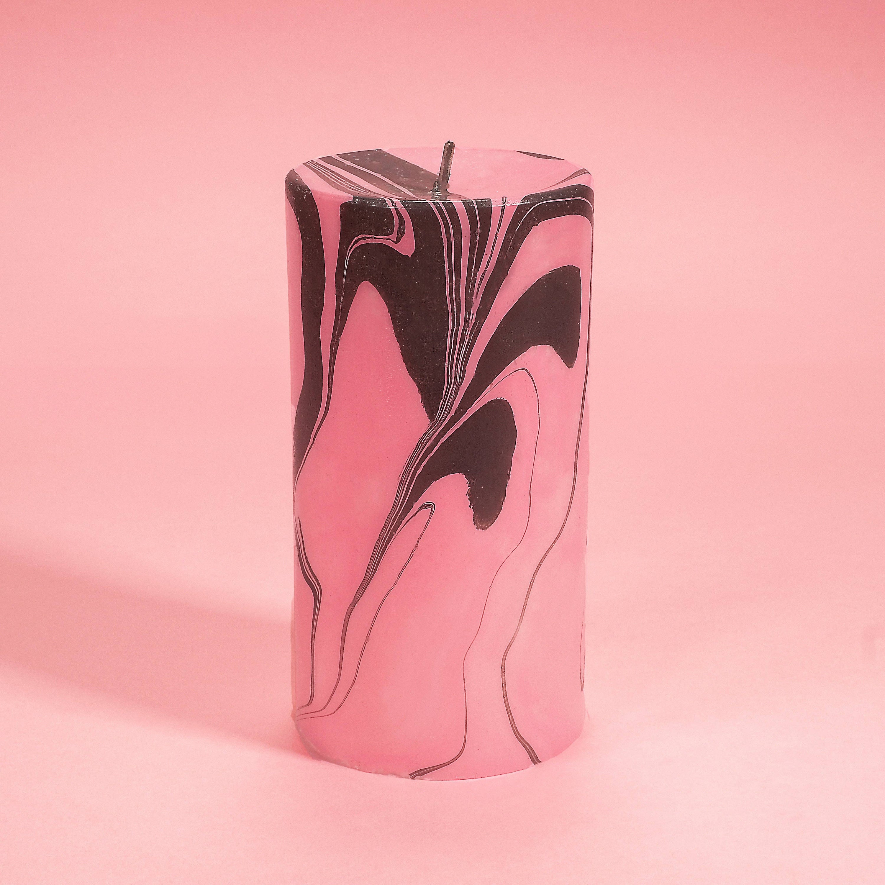 'Pink Petrol' Marble Pillar Candle