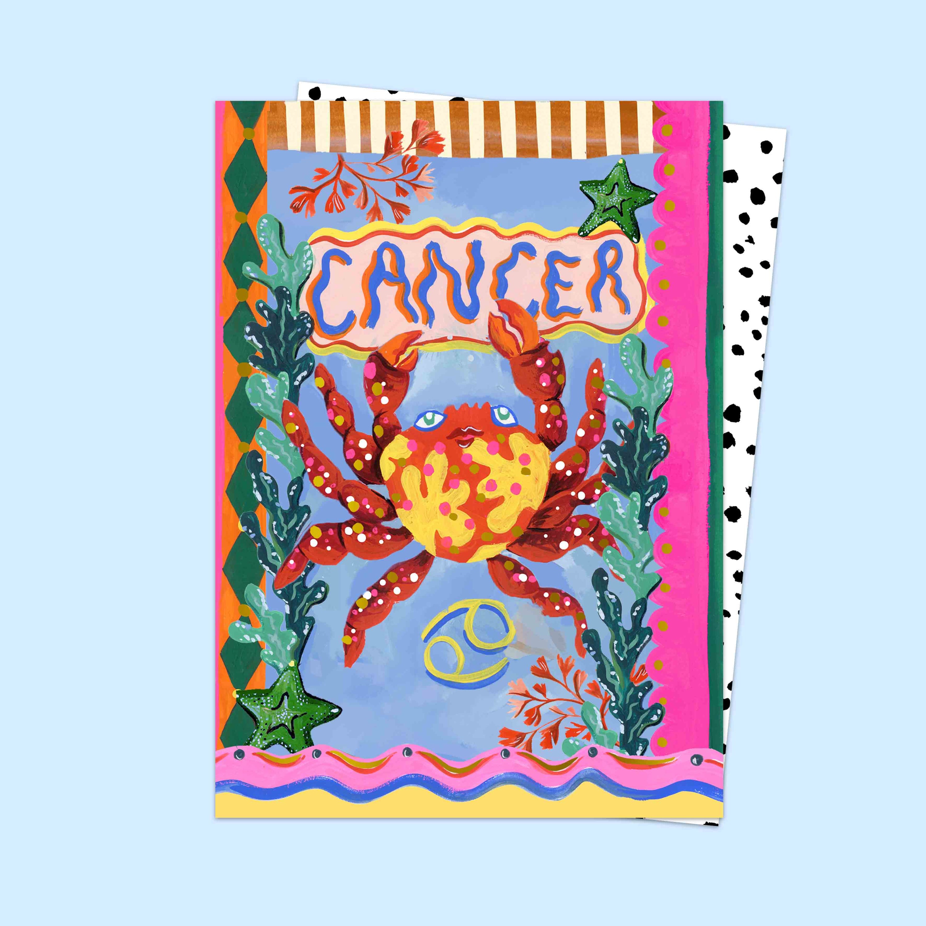 Notebook with a colorful design of a crab and 'Cancer' text on a blue background