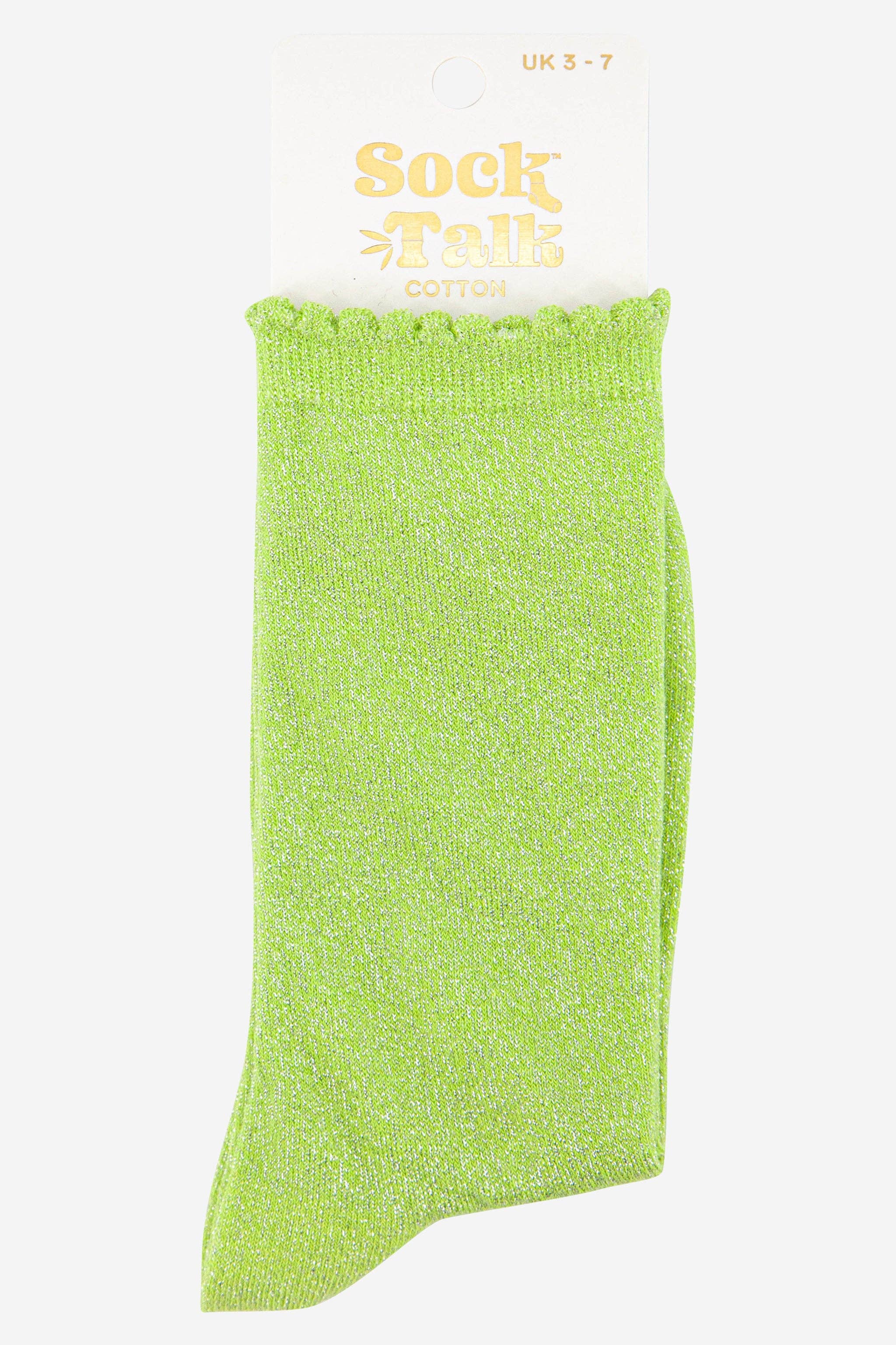 Acid Lime Green Sparkly Glitter Scallop Hem Socks