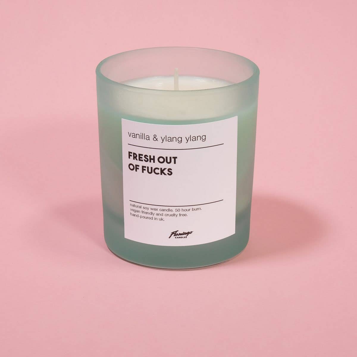 Vanilla & Ylang Ylang Fresh Out of Fucks Frosted Green Jar Candle