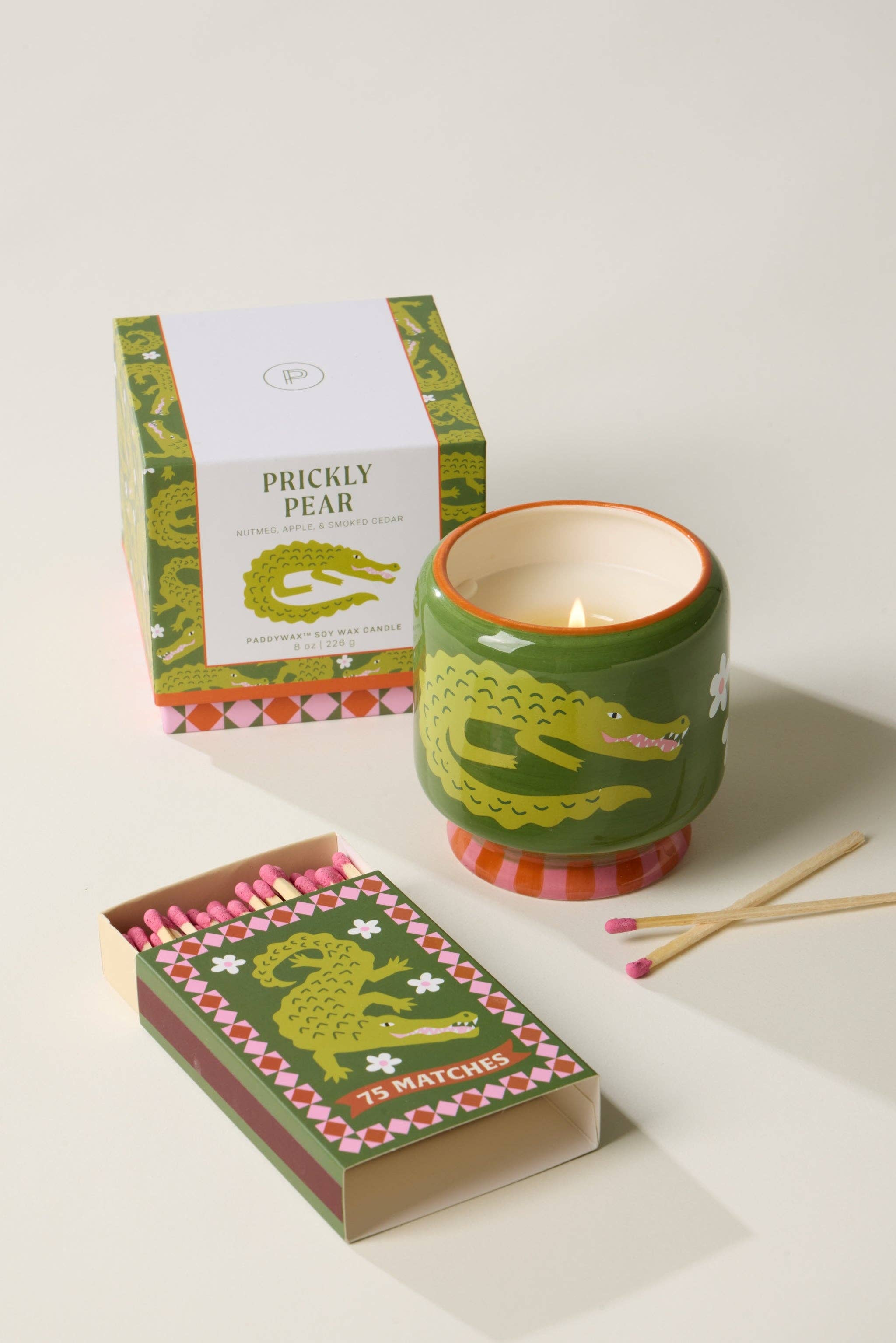 Paddywax Crocodile Ceramic Soy Wax Candle - Prickly Pear