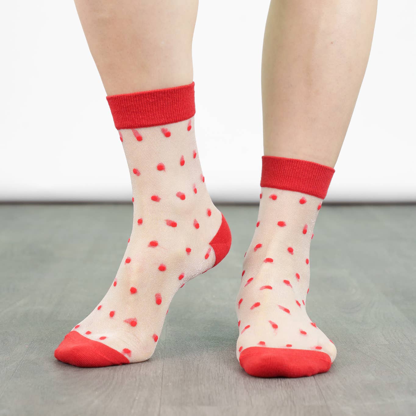 Sheer Red Polka Dot Statement Ankle Socks