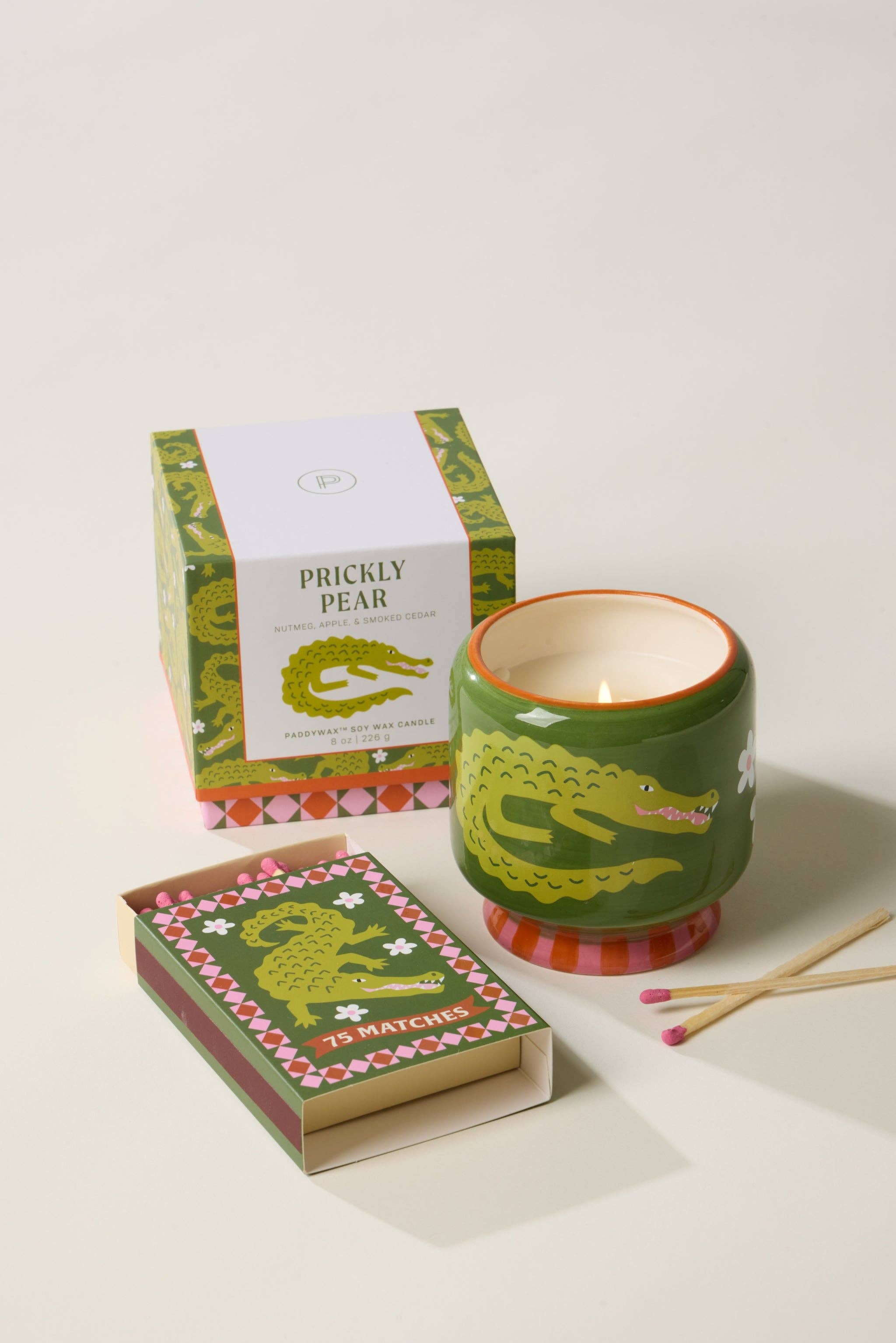 Paddywax Crocodile Ceramic Soy Wax Candle - Prickly Pear