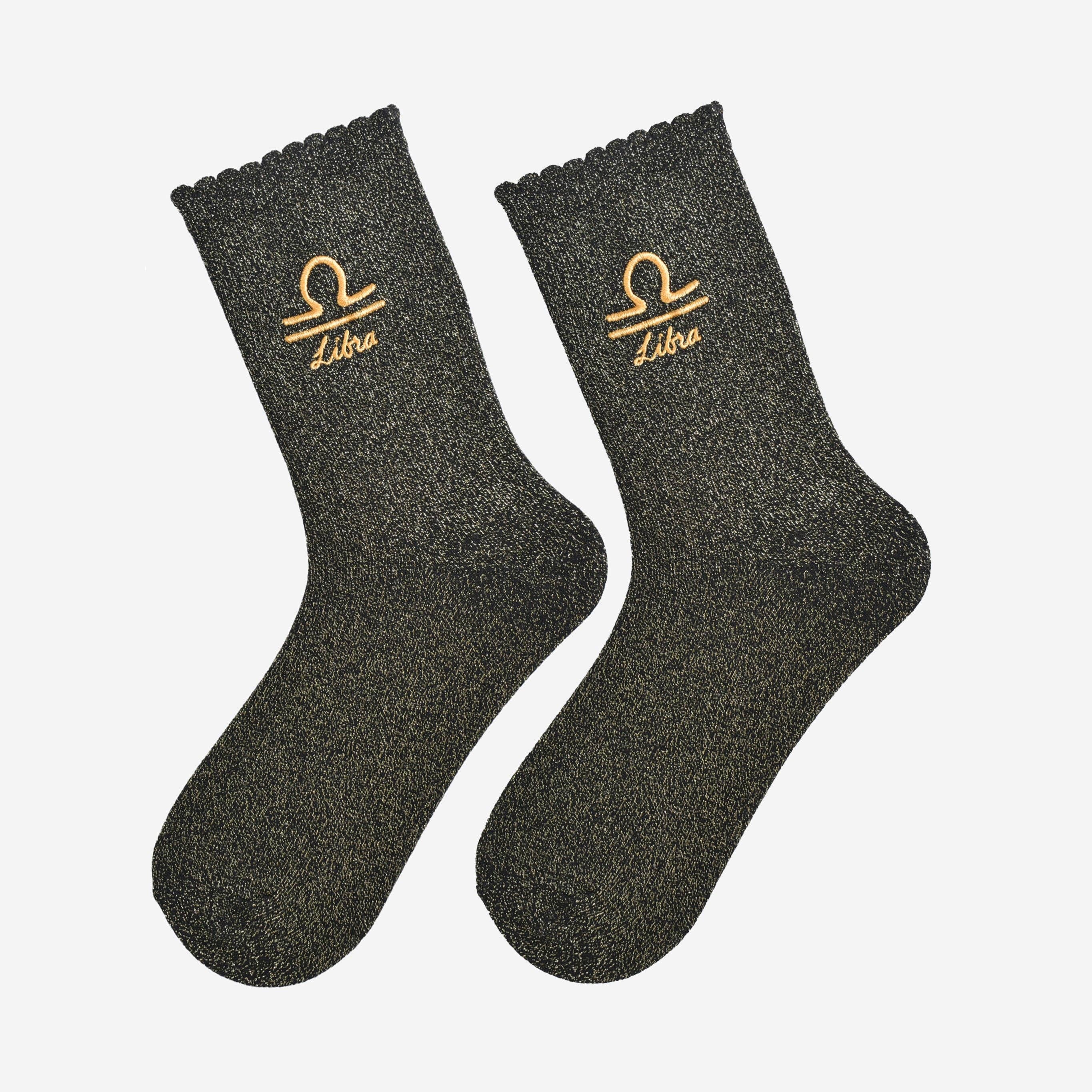 Libra Zodiac Black Gold Glitter Horoscope Socks
