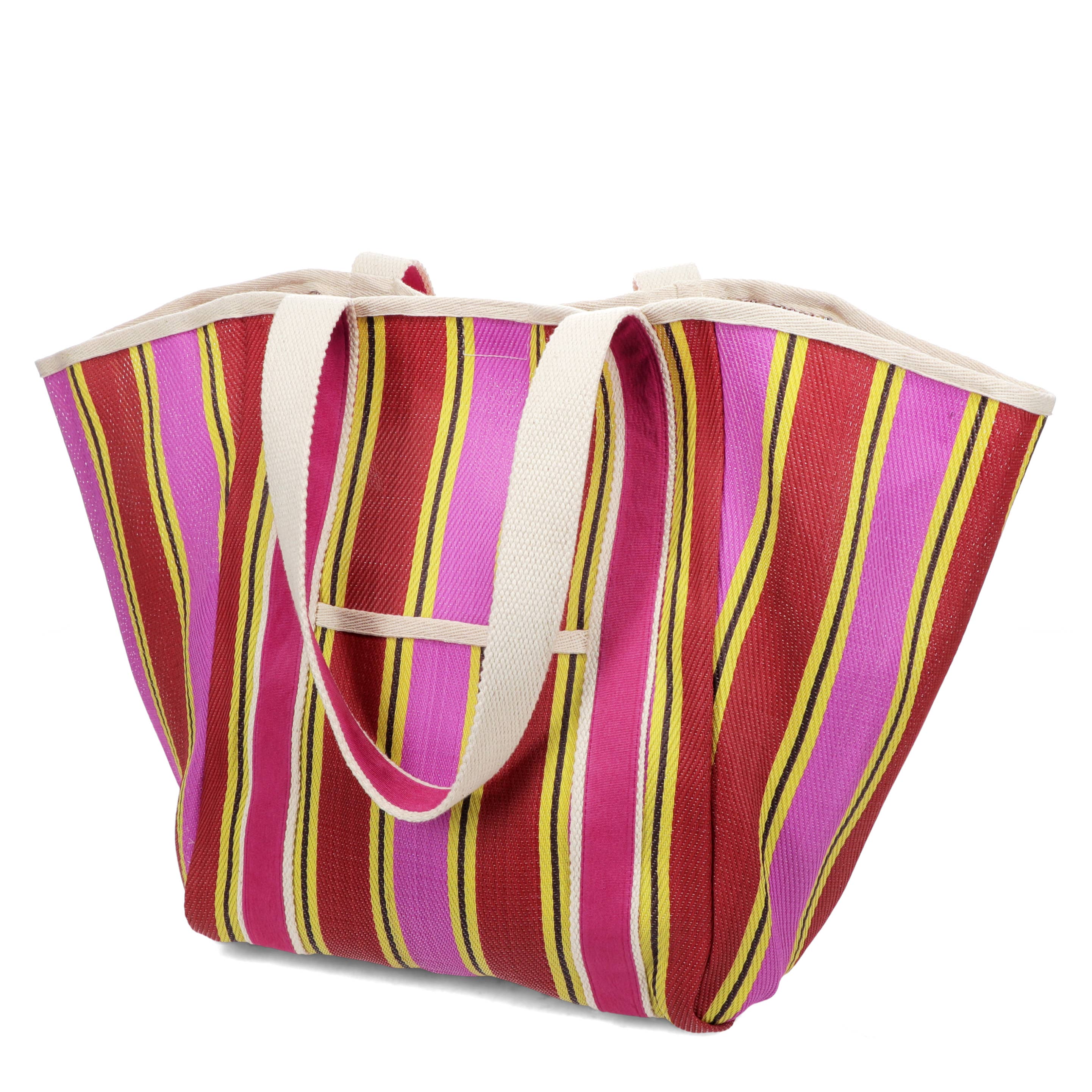 Recycled woven tote bag  - Yellow, pink, red