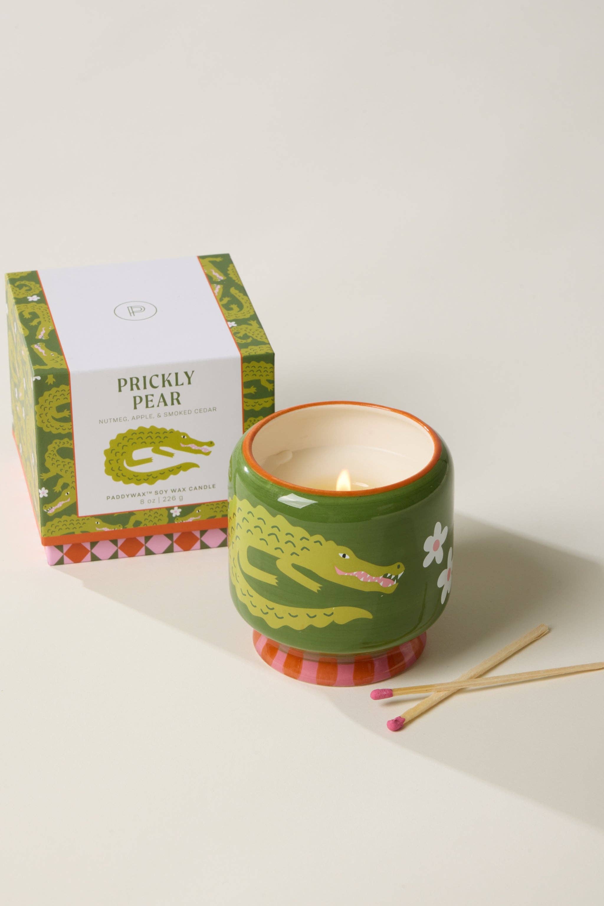 Paddywax Crocodile Ceramic Soy Wax Candle - Prickly Pear