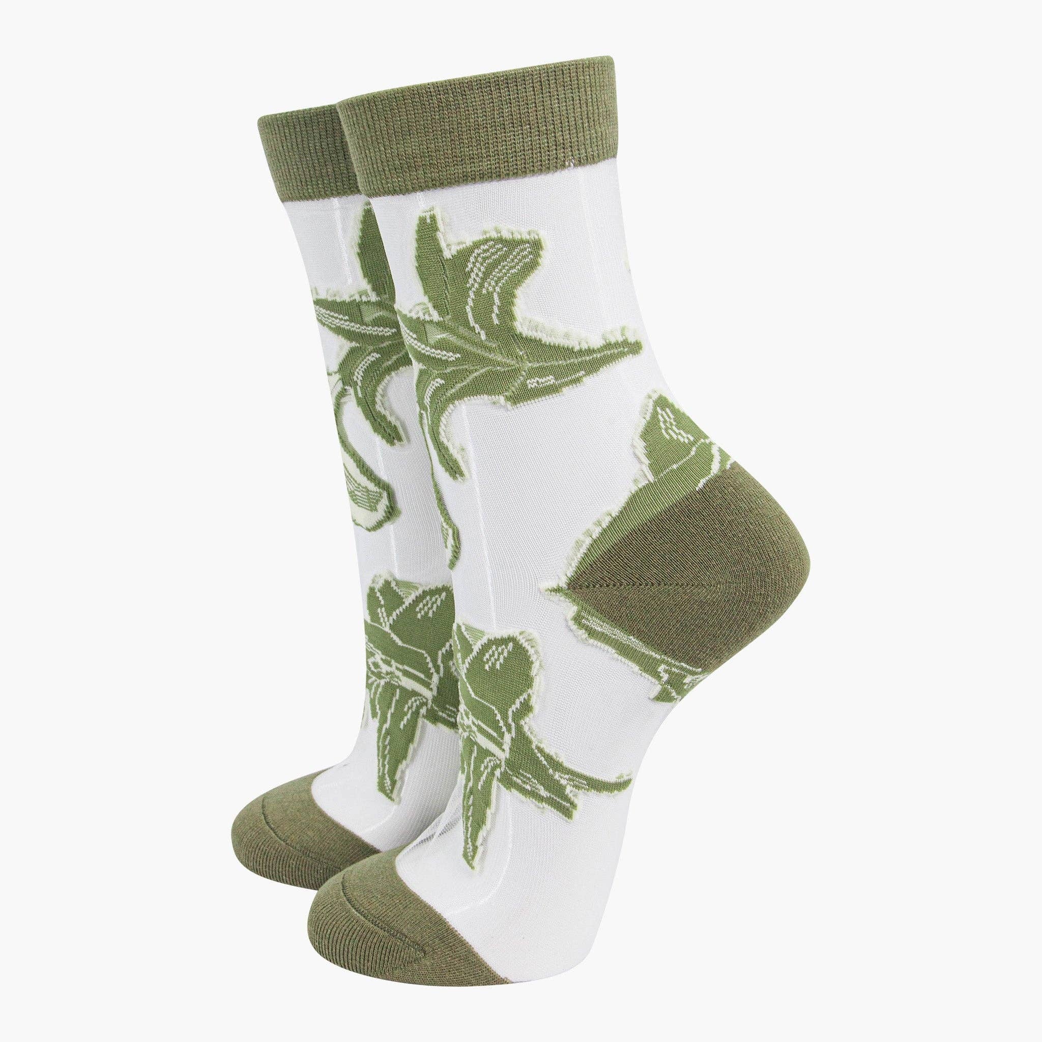 Sheer Green Tropical Floral Statement Ankle Socks