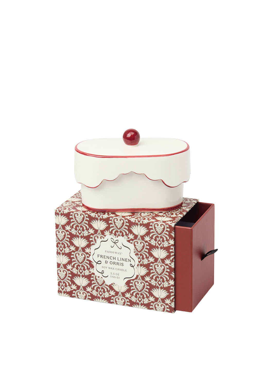 Cherie French Linen & Orris Scented Soy Wax Red Ceramic Trinket Candle