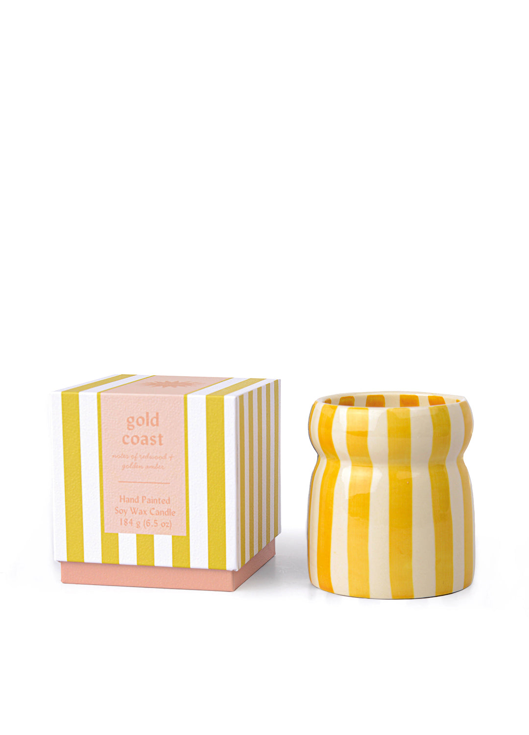 Paddywax Cabana Amber Redwood Soy Wax Striped Ceramic Candle - Gold Coast
