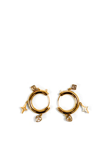 Gold & Clear Zircon Drop Charm Hoop Earrings