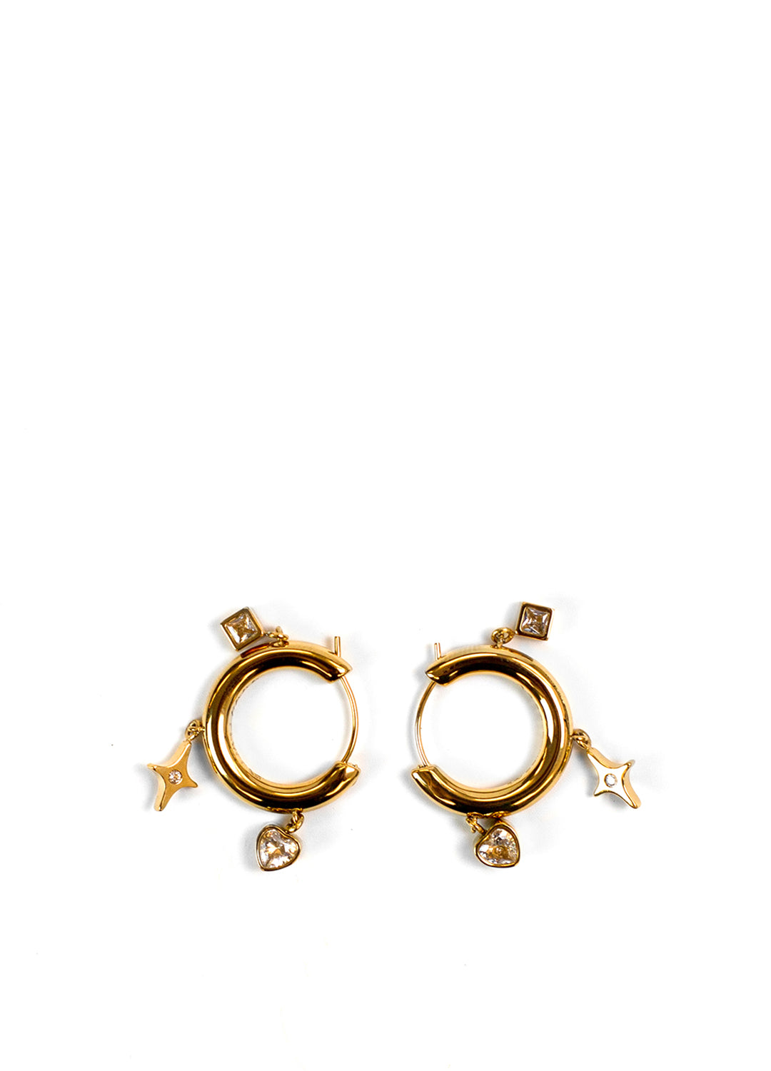 Gold & Clear Zircon Drop Charm Hoop Earrings
