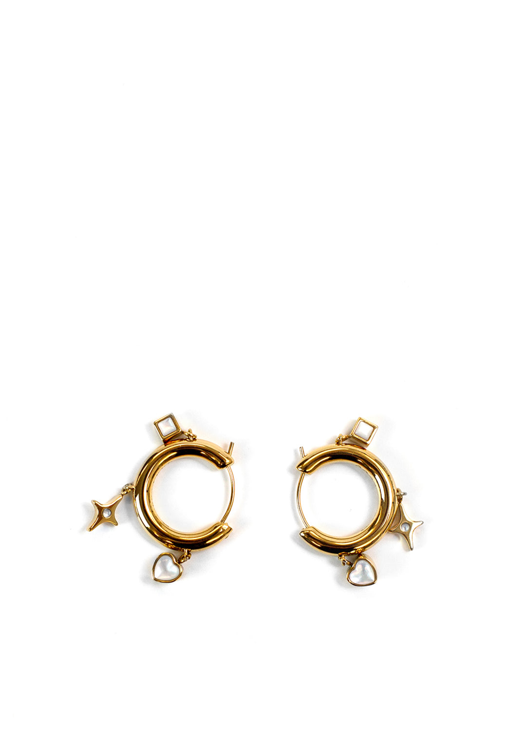Gold & Pearl Zircon Drop Charm Hoop Earrings