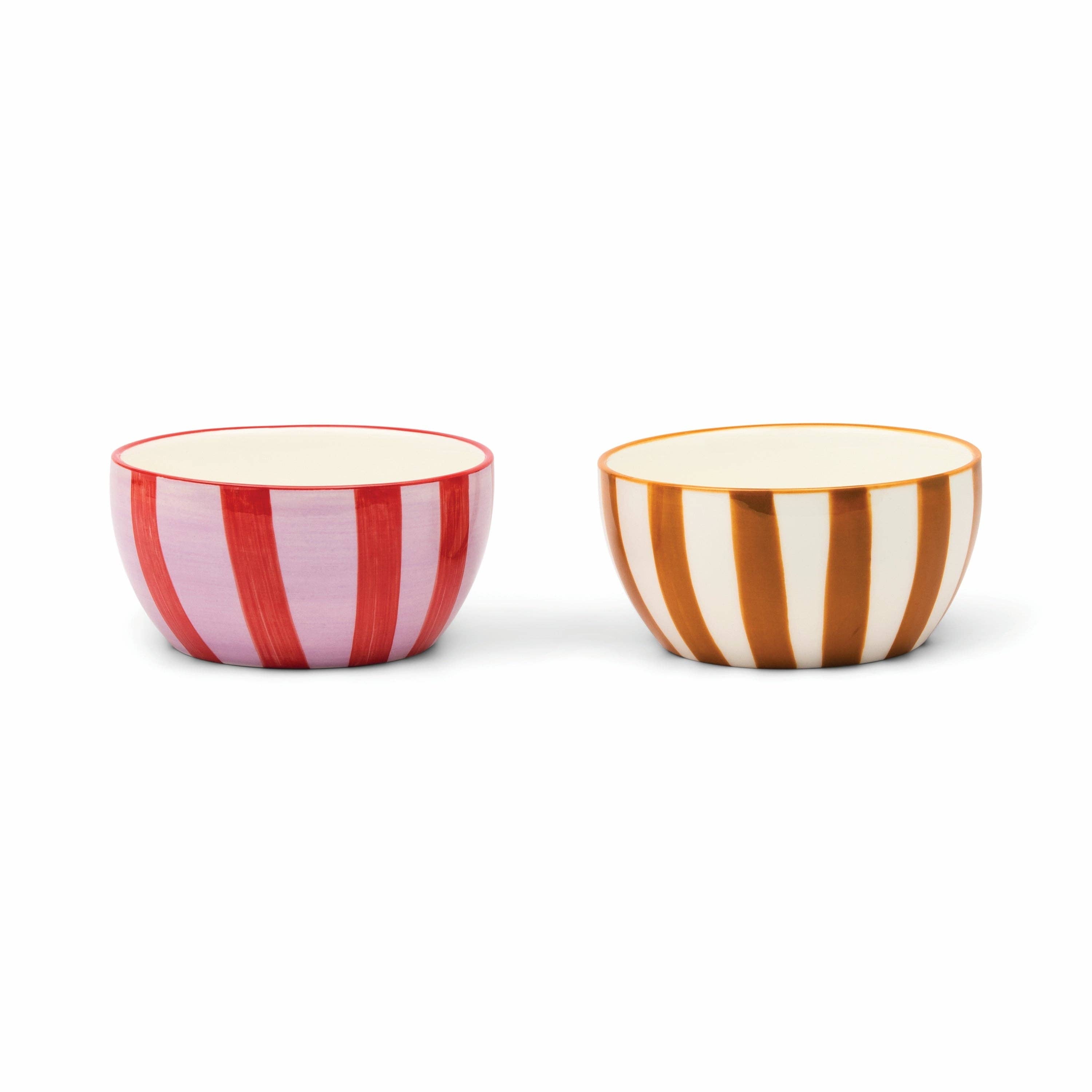 Two striped ceramic bowls on a white background