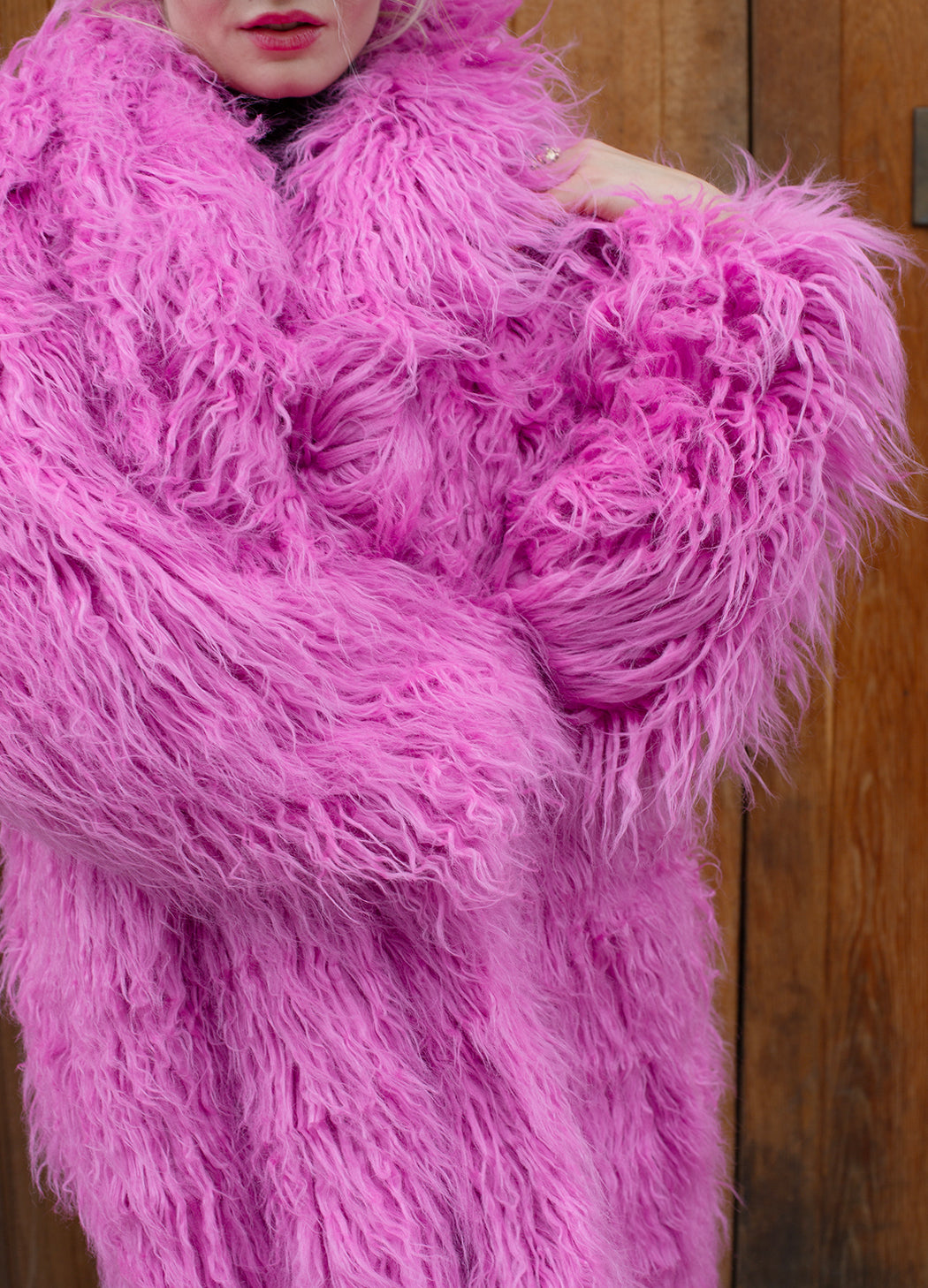 Good Fluff Oversized Faux Fur Mongolian Maxi Coat - Rose Pink