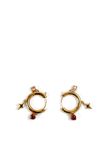 Gold Pink & Black Zircon Drop Charm Hoop Earrings