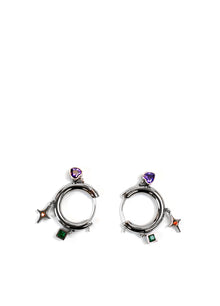 Silver, Blue & Green Zircon Drop Charm Hoop Earrings