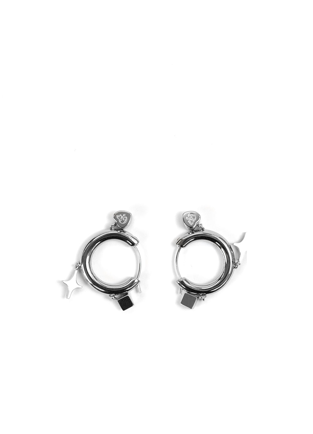 Silver, Pink & Black Zircon Drop Charm Hoop Earrings