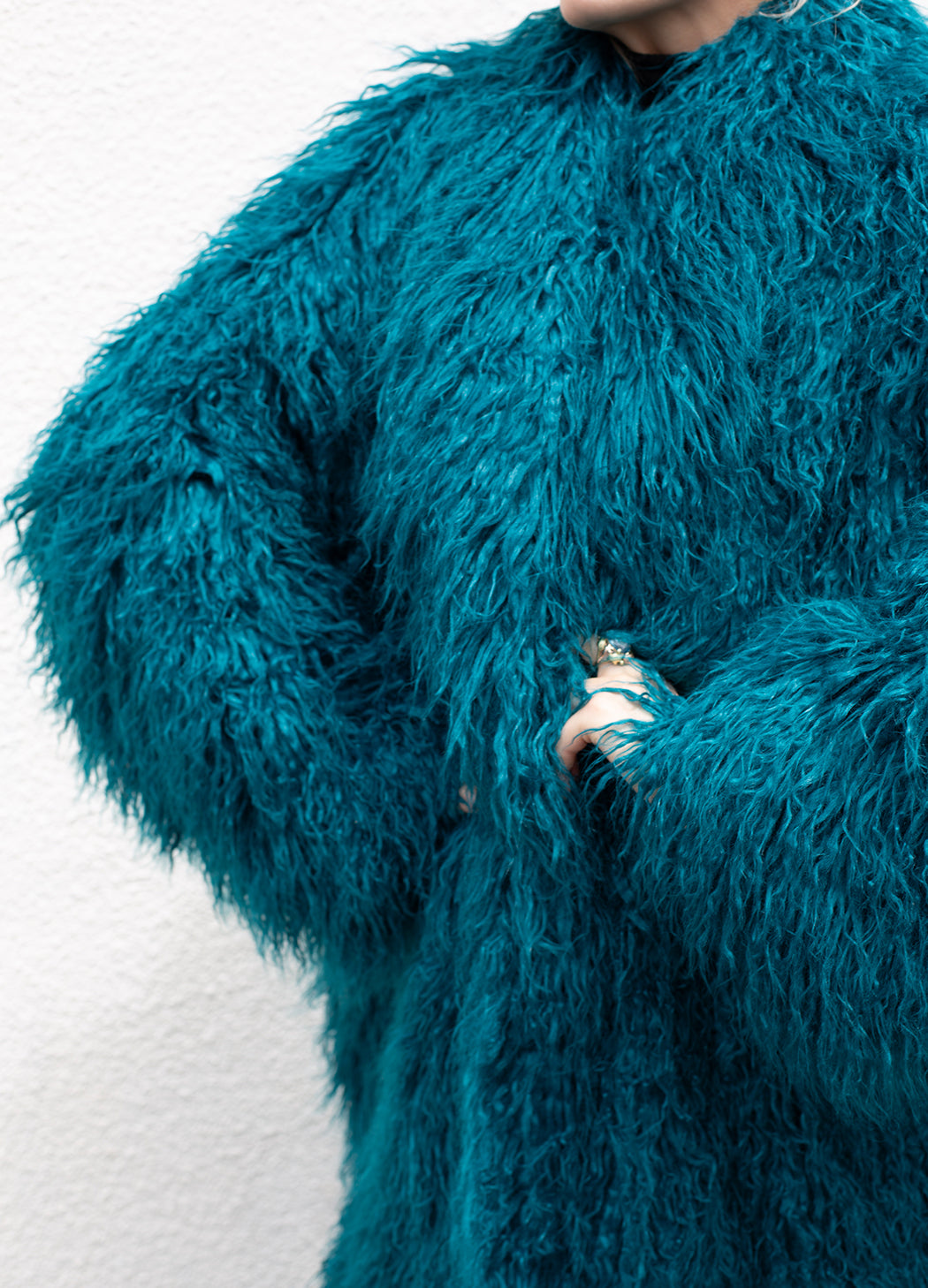 Good Fluff Oversized Faux Fur Mongolian Maxi Coat - Teal