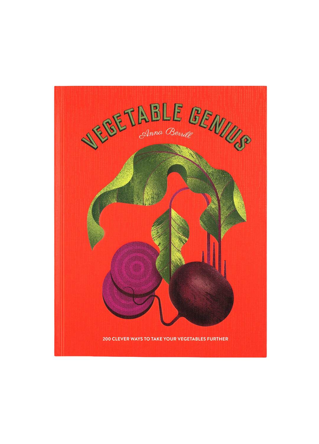 Book cover of 'Vegetable Genius' with vegetables and red background