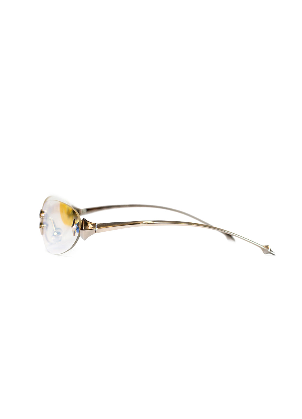 Gold-rimmed eyeglasses on a white background